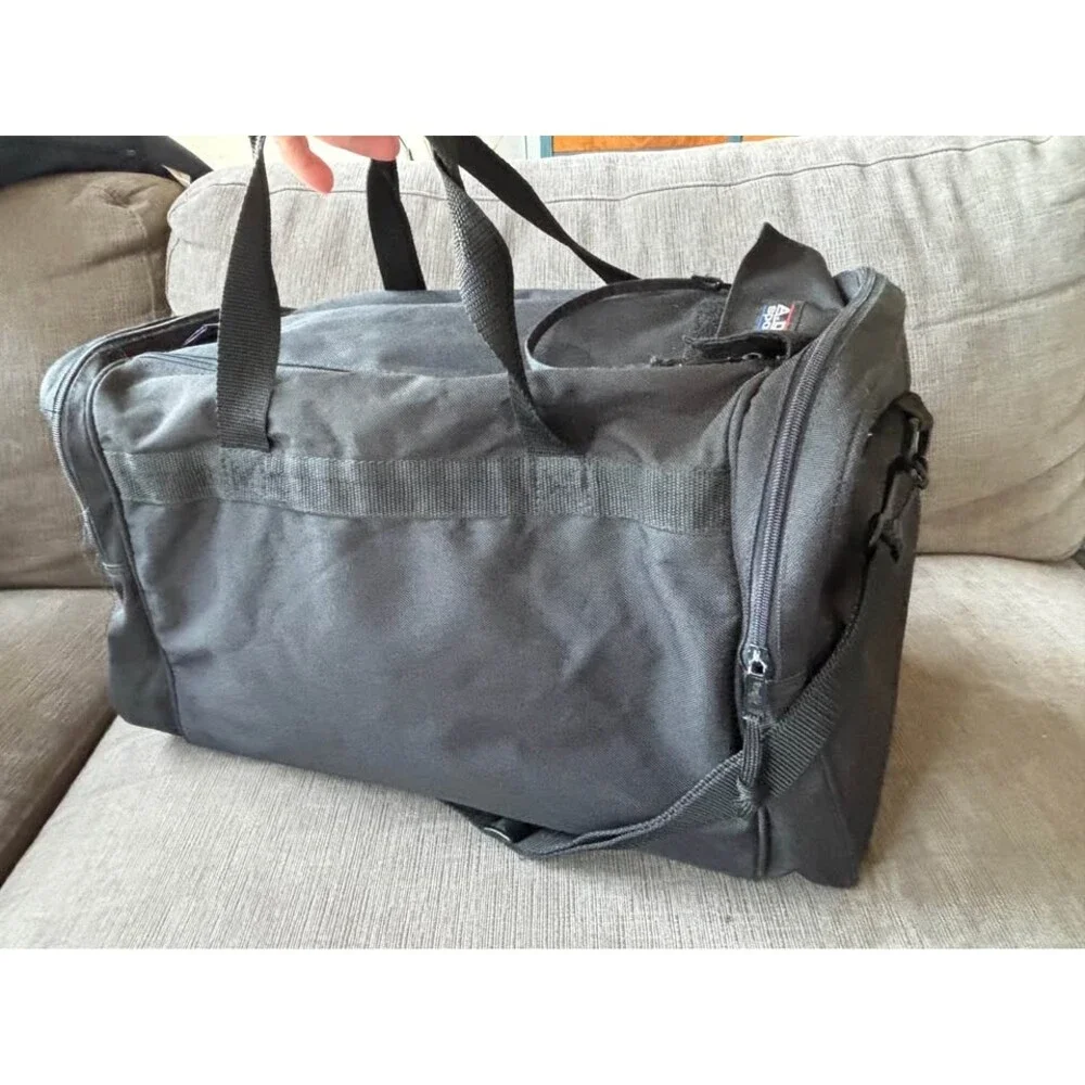 Vintage Green Bay Packers Duffel Gym Bag Black Canvas Brown Suede Bottom NFL